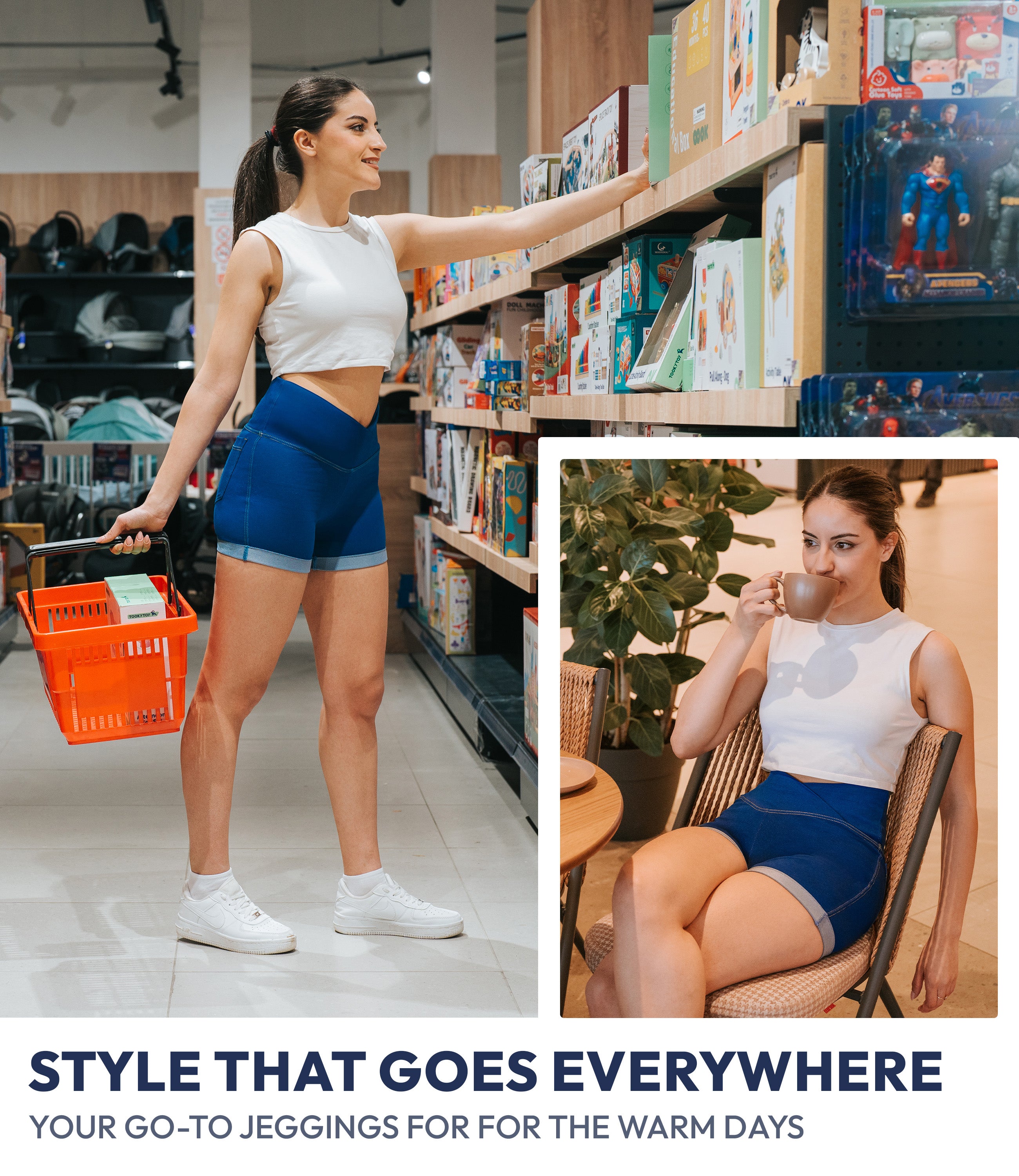 NirJEANS™ Crossover High Waist Short Jeggings with Pockets