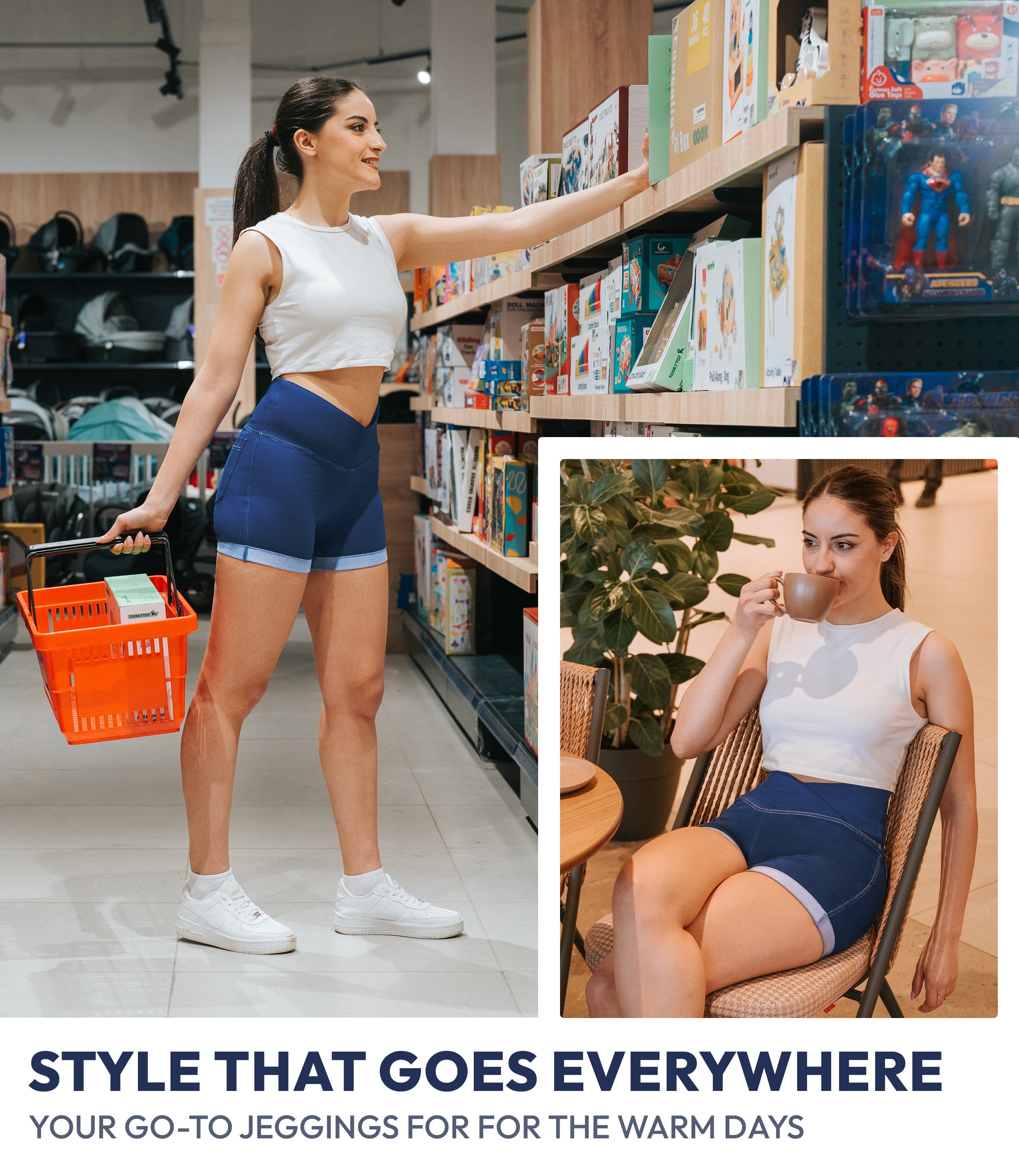 NirJEANS™ Crossover High Waist Short Jeggings with Pockets