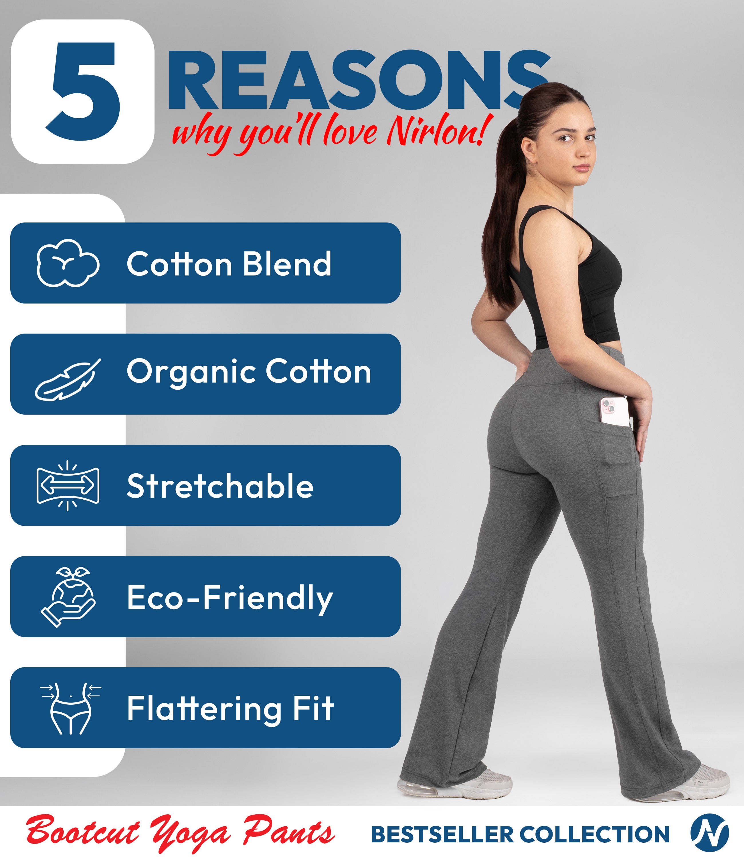 CottoNIR™ High Waist Bootcut Leggings with Pockets for Women