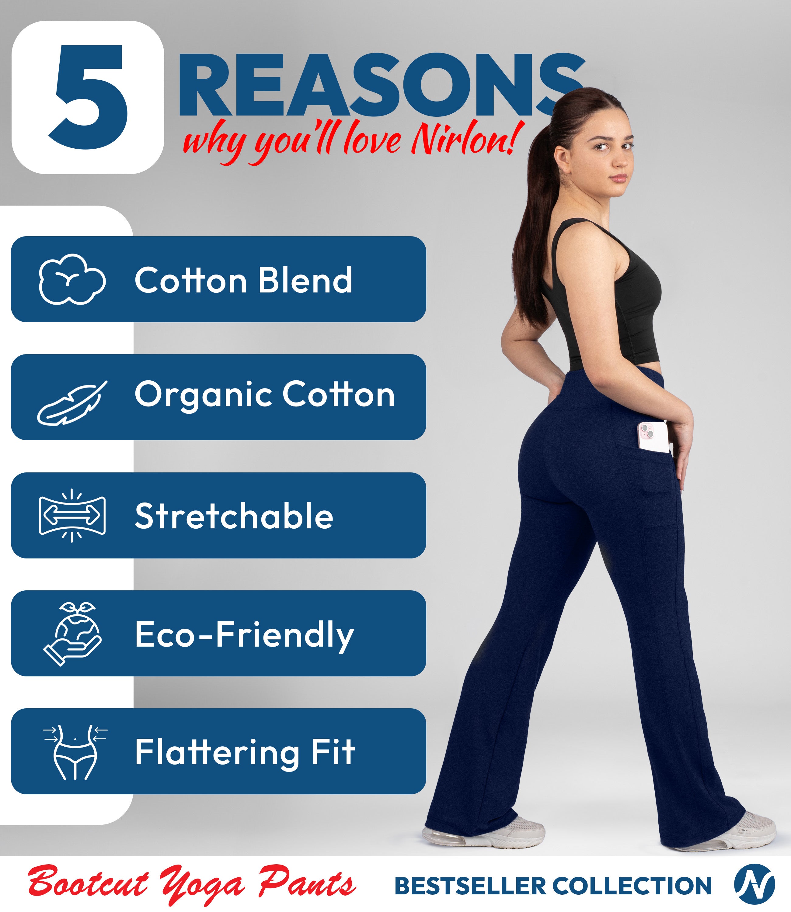 CottoNIR™ High Waist Bootcut Leggings with Pockets for Women